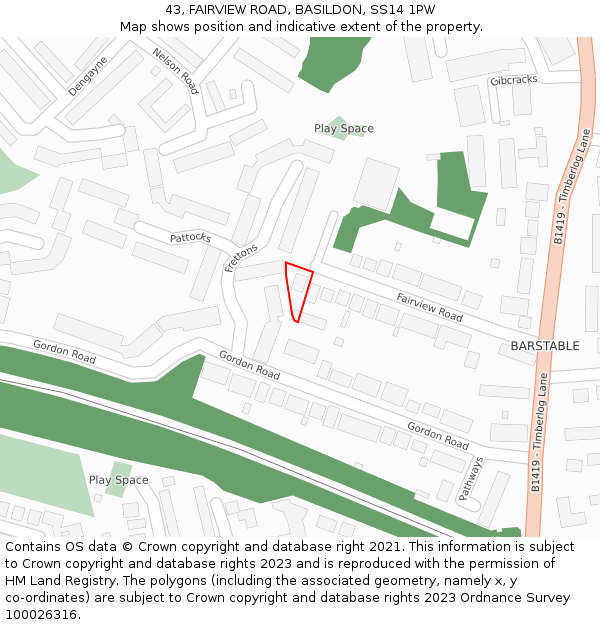 43, FAIRVIEW ROAD, BASILDON, SS14 1PW: Location map and indicative extent of plot