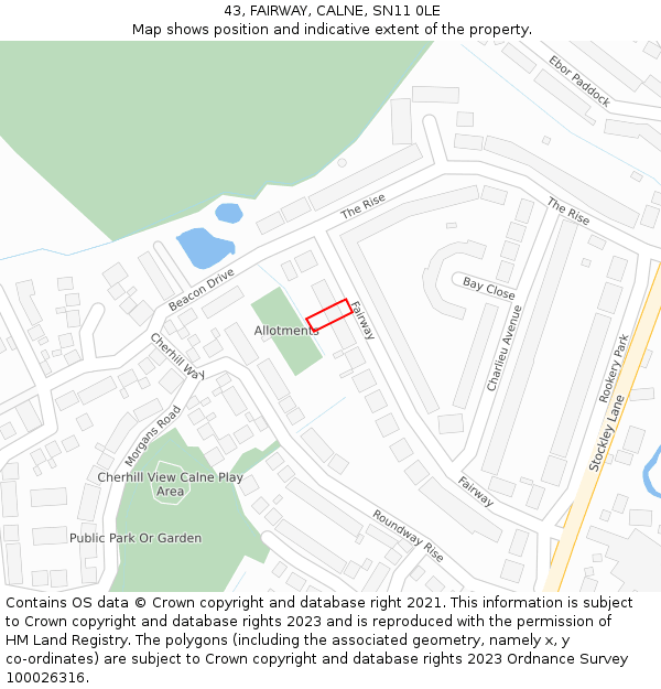 43, FAIRWAY, CALNE, SN11 0LE: Location map and indicative extent of plot