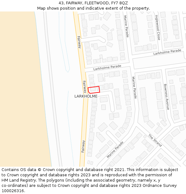 43, FAIRWAY, FLEETWOOD, FY7 8QZ: Location map and indicative extent of plot