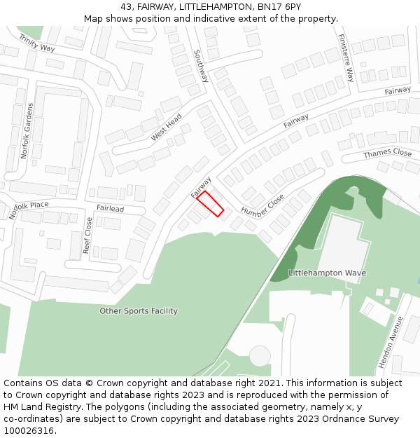 43, FAIRWAY, LITTLEHAMPTON, BN17 6PY: Location map and indicative extent of plot