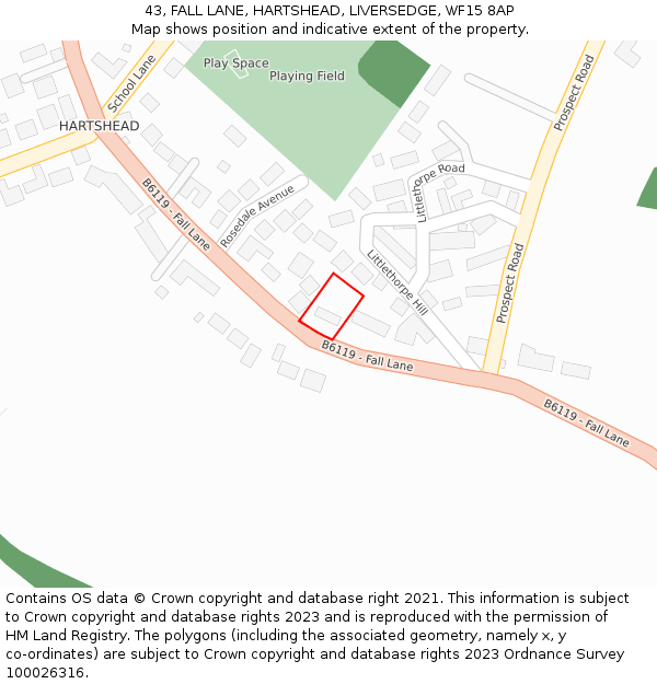 43, FALL LANE, HARTSHEAD, LIVERSEDGE, WF15 8AP: Location map and indicative extent of plot