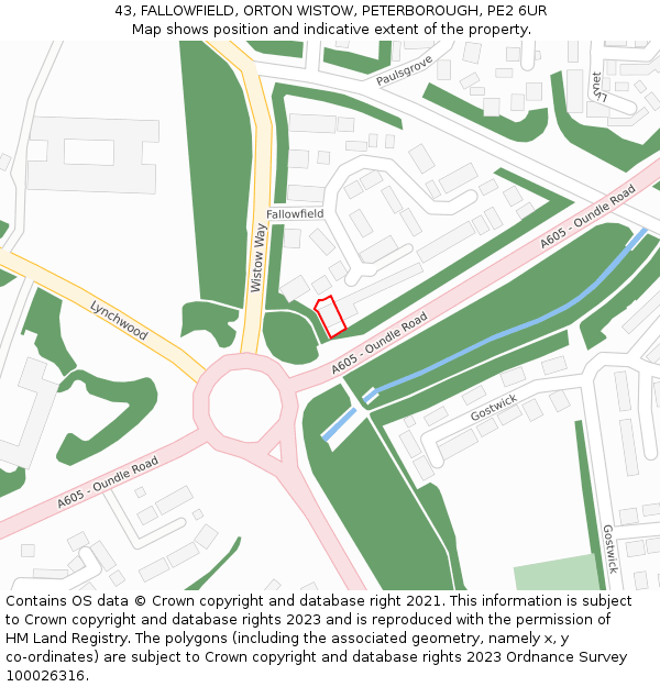 43, FALLOWFIELD, ORTON WISTOW, PETERBOROUGH, PE2 6UR: Location map and indicative extent of plot