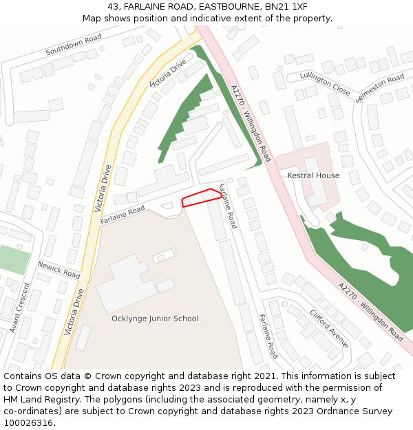 43, FARLAINE ROAD, EASTBOURNE, BN21 1XF: Location map and indicative extent of plot