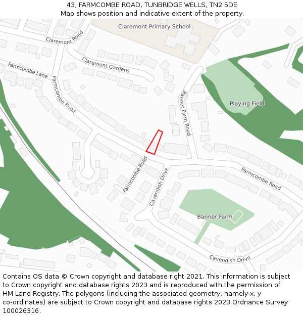 43, FARMCOMBE ROAD, TUNBRIDGE WELLS, TN2 5DE: Location map and indicative extent of plot