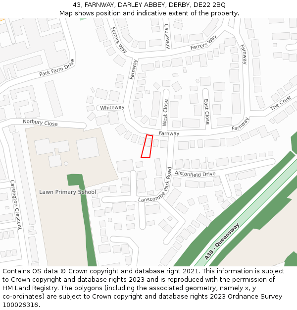 43, FARNWAY, DARLEY ABBEY, DERBY, DE22 2BQ: Location map and indicative extent of plot