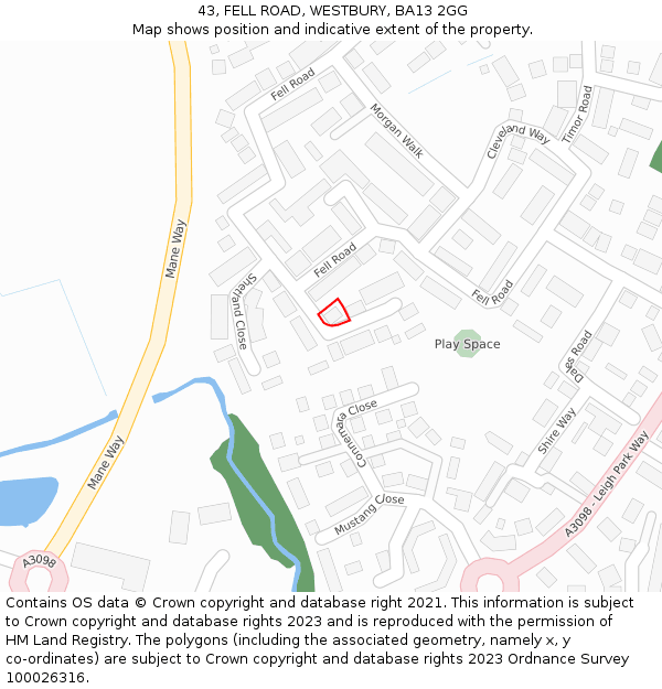 43, FELL ROAD, WESTBURY, BA13 2GG: Location map and indicative extent of plot