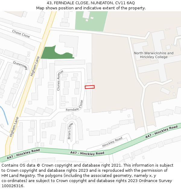 43, FERNDALE CLOSE, NUNEATON, CV11 6AQ: Location map and indicative extent of plot