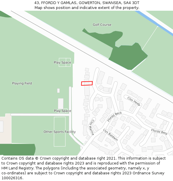 43, FFORDD Y GAMLAS, GOWERTON, SWANSEA, SA4 3DT: Location map and indicative extent of plot