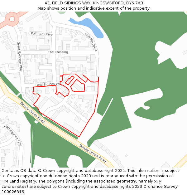 43, FIELD SIDINGS WAY, KINGSWINFORD, DY6 7AR: Location map and indicative extent of plot