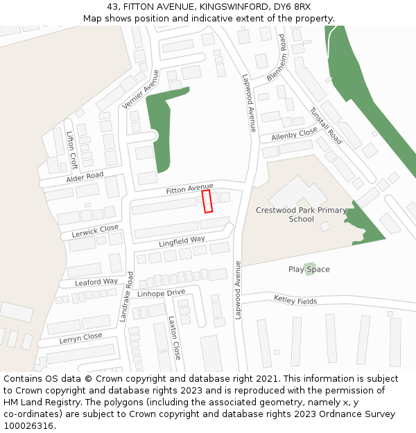 43, FITTON AVENUE, KINGSWINFORD, DY6 8RX: Location map and indicative extent of plot