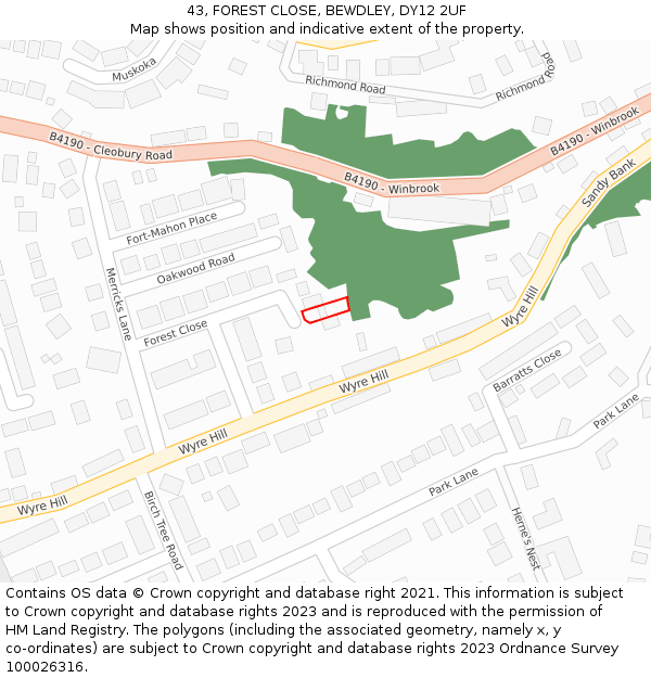 43, FOREST CLOSE, BEWDLEY, DY12 2UF: Location map and indicative extent of plot