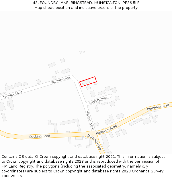 43, FOUNDRY LANE, RINGSTEAD, HUNSTANTON, PE36 5LE: Location map and indicative extent of plot