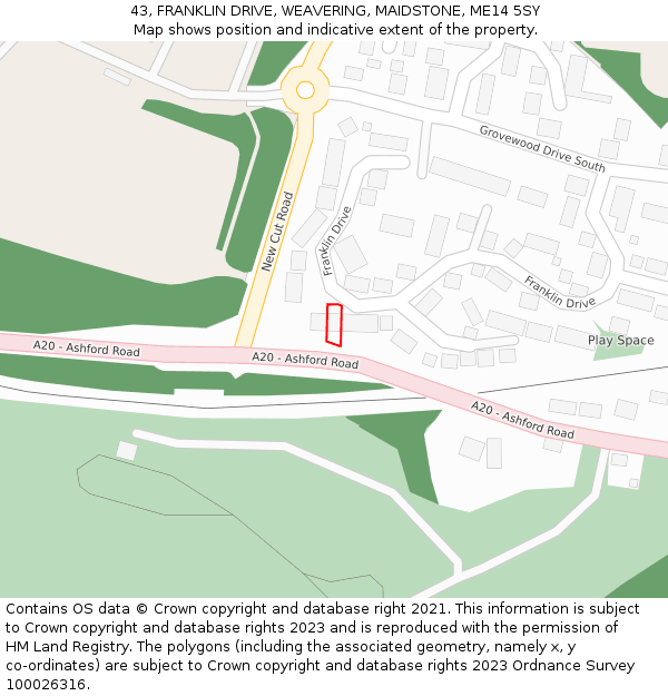 43, FRANKLIN DRIVE, WEAVERING, MAIDSTONE, ME14 5SY: Location map and indicative extent of plot