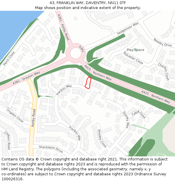 43, FRANKLIN WAY, DAVENTRY, NN11 0TF: Location map and indicative extent of plot