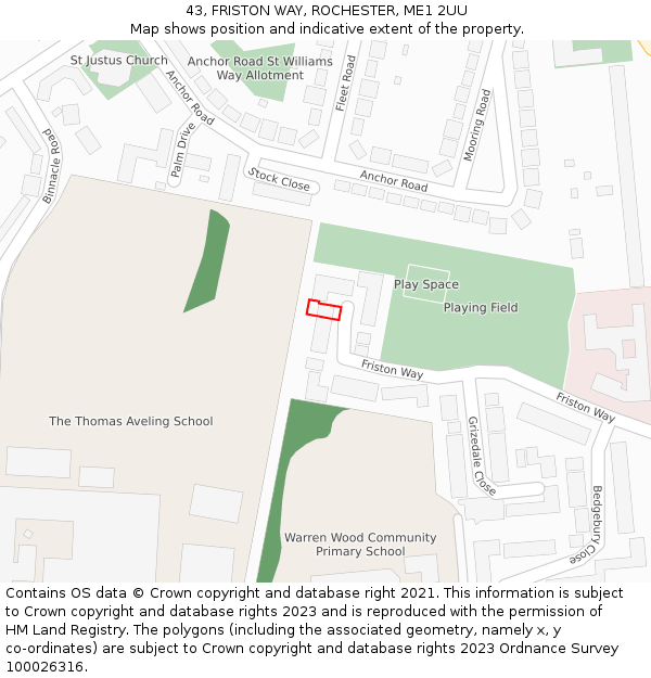 43, FRISTON WAY, ROCHESTER, ME1 2UU: Location map and indicative extent of plot