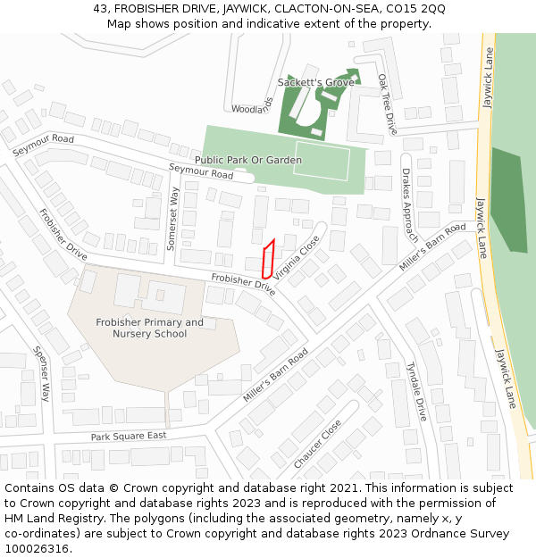 43, FROBISHER DRIVE, JAYWICK, CLACTON-ON-SEA, CO15 2QQ: Location map and indicative extent of plot