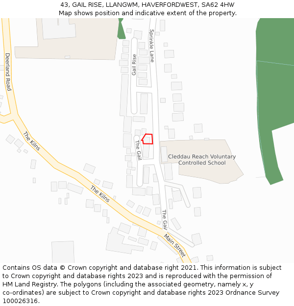 43, GAIL RISE, LLANGWM, HAVERFORDWEST, SA62 4HW: Location map and indicative extent of plot