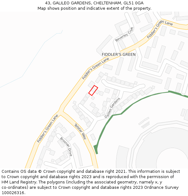 43, GALILEO GARDENS, CHELTENHAM, GL51 0GA: Location map and indicative extent of plot