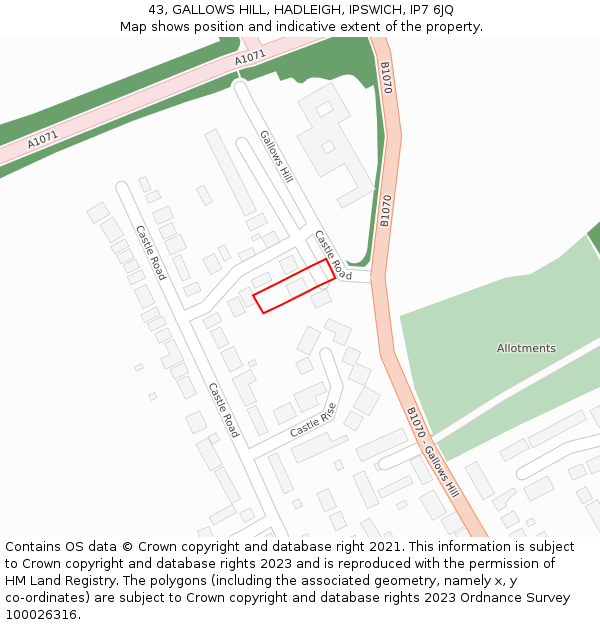 43, GALLOWS HILL, HADLEIGH, IPSWICH, IP7 6JQ: Location map and indicative extent of plot