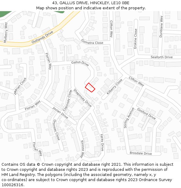 43, GALLUS DRIVE, HINCKLEY, LE10 0BE: Location map and indicative extent of plot