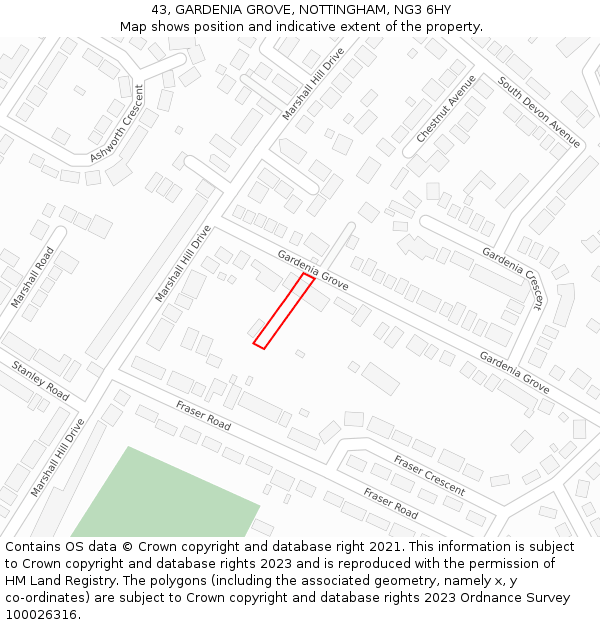 43, GARDENIA GROVE, NOTTINGHAM, NG3 6HY: Location map and indicative extent of plot