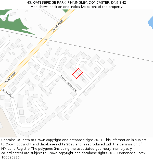 43, GATESBRIDGE PARK, FINNINGLEY, DONCASTER, DN9 3NZ: Location map and indicative extent of plot