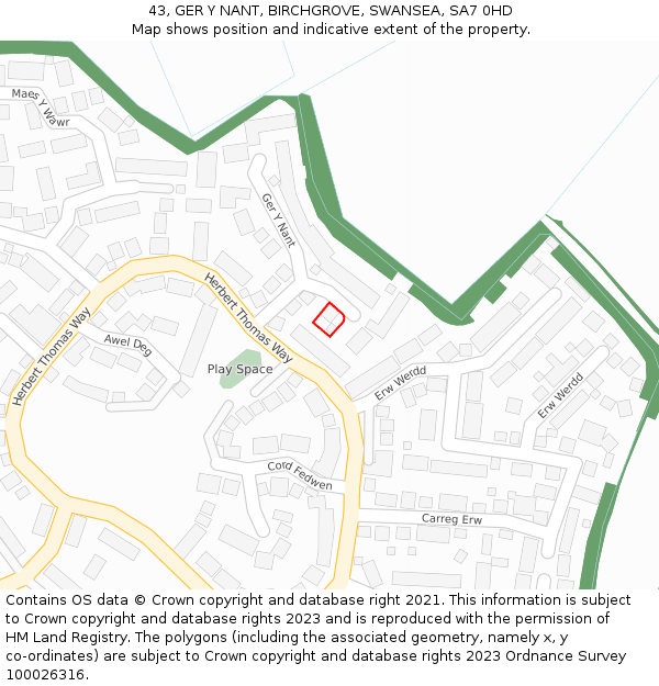 43, GER Y NANT, BIRCHGROVE, SWANSEA, SA7 0HD: Location map and indicative extent of plot