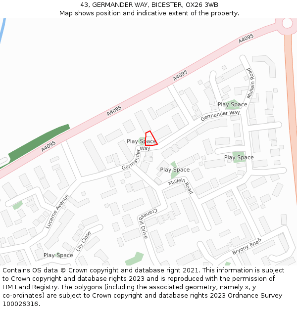 43, GERMANDER WAY, BICESTER, OX26 3WB: Location map and indicative extent of plot