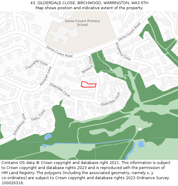 43, GILDERDALE CLOSE, BIRCHWOOD, WARRINGTON, WA3 6TH: Location map and indicative extent of plot