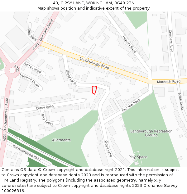 43, GIPSY LANE, WOKINGHAM, RG40 2BN: Location map and indicative extent of plot