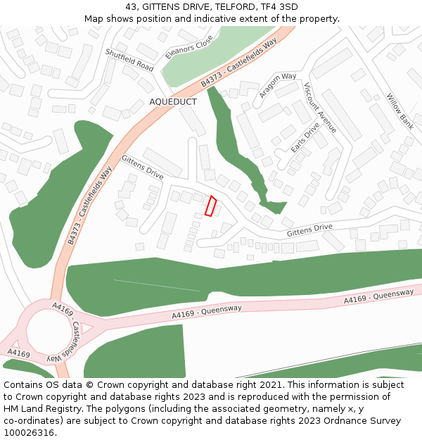 43, GITTENS DRIVE, TELFORD, TF4 3SD: Location map and indicative extent of plot