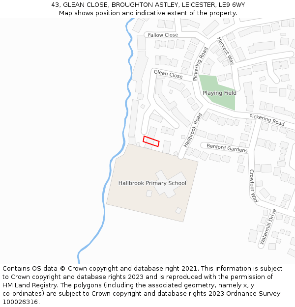 43, GLEAN CLOSE, BROUGHTON ASTLEY, LEICESTER, LE9 6WY: Location map and indicative extent of plot