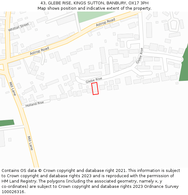 43, GLEBE RISE, KINGS SUTTON, BANBURY, OX17 3PH: Location map and indicative extent of plot