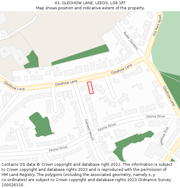 43, GLEDHOW LANE, LEEDS, LS8 1RT: Location map and indicative extent of plot