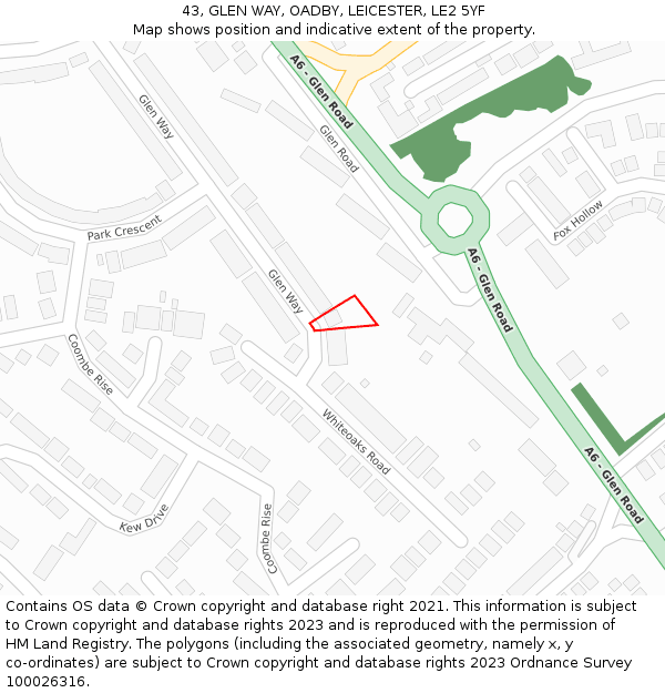 43, GLEN WAY, OADBY, LEICESTER, LE2 5YF: Location map and indicative extent of plot