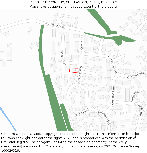 43, GLENDEVON WAY, CHELLASTON, DERBY, DE73 5AG: Location map and indicative extent of plot