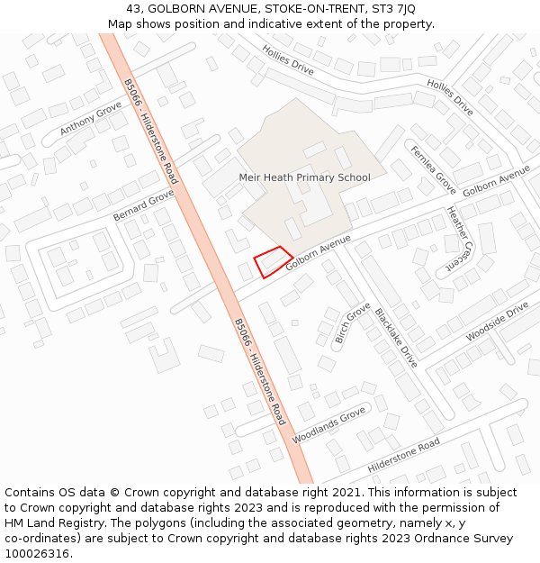 43, GOLBORN AVENUE, STOKE-ON-TRENT, ST3 7JQ: Location map and indicative extent of plot