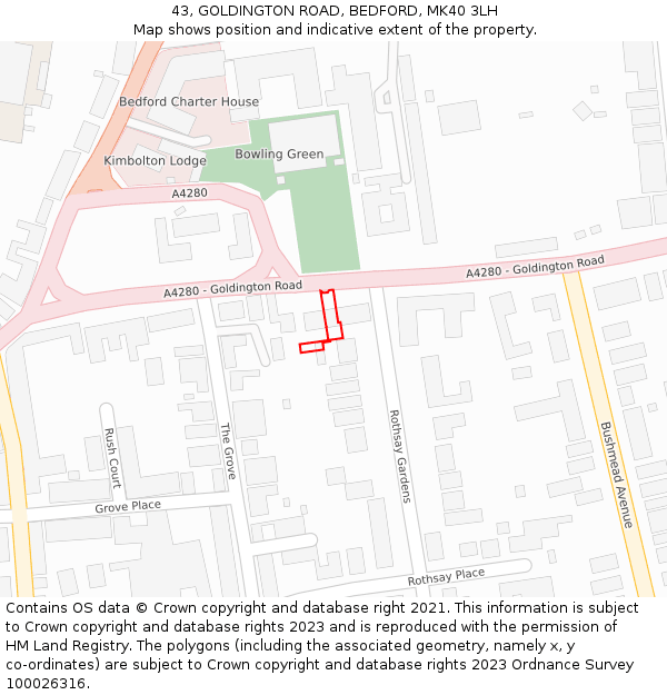 43, GOLDINGTON ROAD, BEDFORD, MK40 3LH: Location map and indicative extent of plot