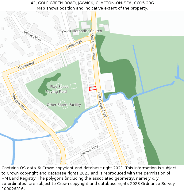 43, GOLF GREEN ROAD, JAYWICK, CLACTON-ON-SEA, CO15 2RG: Location map and indicative extent of plot