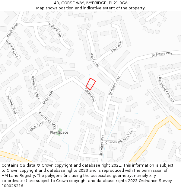 43, GORSE WAY, IVYBRIDGE, PL21 0GA: Location map and indicative extent of plot