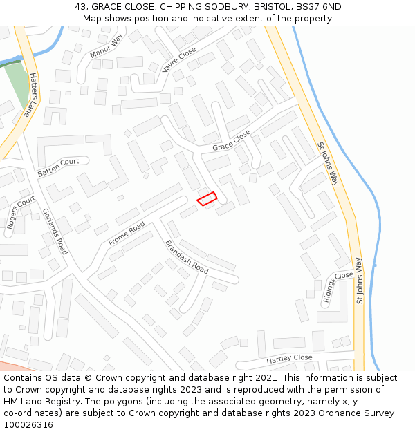 43, GRACE CLOSE, CHIPPING SODBURY, BRISTOL, BS37 6ND: Location map and indicative extent of plot