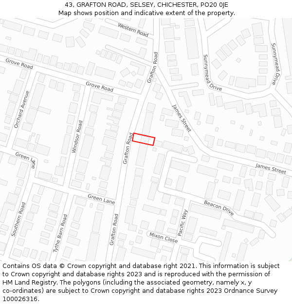 43, GRAFTON ROAD, SELSEY, CHICHESTER, PO20 0JE: Location map and indicative extent of plot