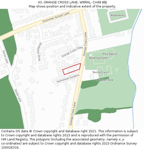 43, GRANGE CROSS LANE, WIRRAL, CH48 8BJ: Location map and indicative extent of plot