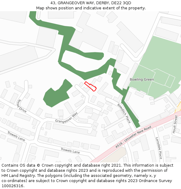 43, GRANGEOVER WAY, DERBY, DE22 3QD: Location map and indicative extent of plot