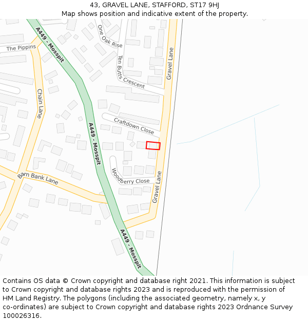 43, GRAVEL LANE, STAFFORD, ST17 9HJ: Location map and indicative extent of plot