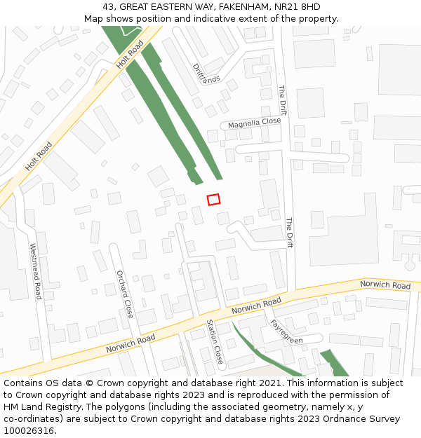 43, GREAT EASTERN WAY, FAKENHAM, NR21 8HD: Location map and indicative extent of plot