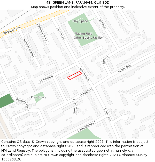 43, GREEN LANE, FARNHAM, GU9 8QD: Location map and indicative extent of plot