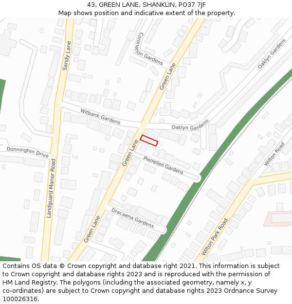 43, GREEN LANE, SHANKLIN, PO37 7JF: Location map and indicative extent of plot