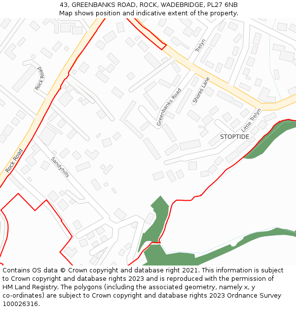 43, GREENBANKS ROAD, ROCK, WADEBRIDGE, PL27 6NB: Location map and indicative extent of plot