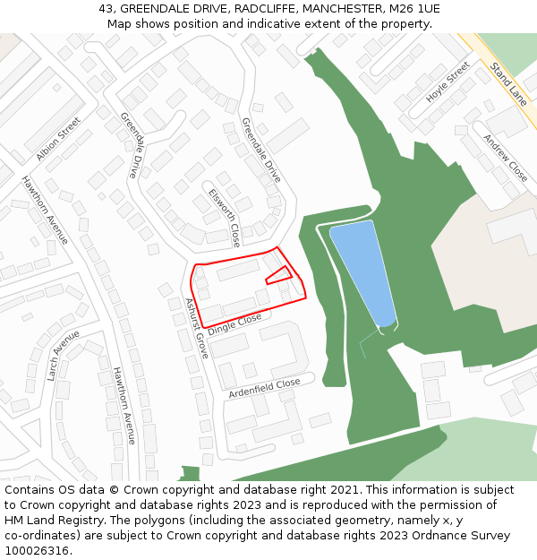 43, GREENDALE DRIVE, RADCLIFFE, MANCHESTER, M26 1UE: Location map and indicative extent of plot